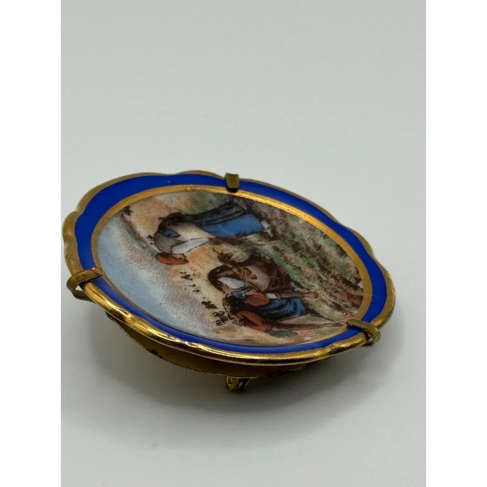 Vintage Limoges Miniature Porcelain Plate Brooch Pin